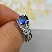 Load image into Gallery viewer, 2 Carat  Sapphire Round Center Stone Lace Engagement Ring

