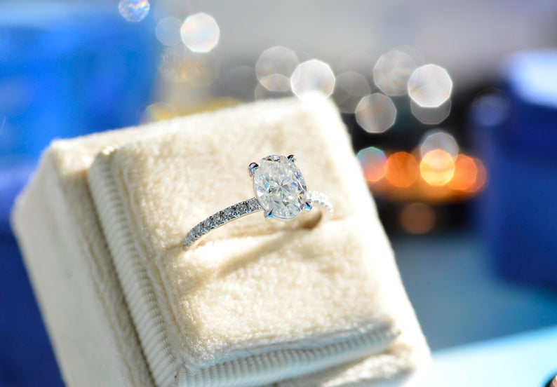 2 Carat Oval Swarovski Gem Engagement Ring