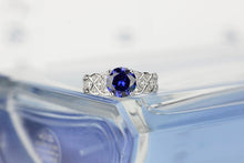 Load image into Gallery viewer, 2 Carat  Sapphire Round Center Stone Lace Engagement Ring
