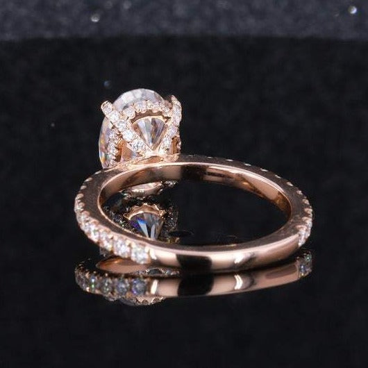 2 Carat Moissanite Diamond Oval Cut Hidden Halo Rose Gold Engagement  Ring