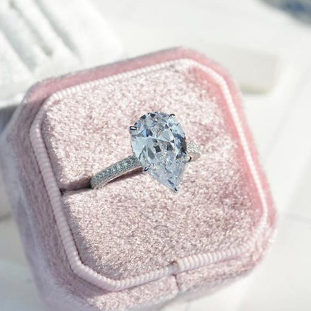3 Carat Pear Cut Giliarto Moissanite Hidden Halo Engagement Ring