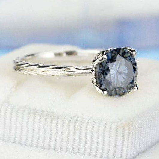 2 Carat Dark Gray Blue Moissanite Gold Engagement Ring