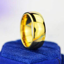 Load image into Gallery viewer, Yellow Gold Tungsten Wedding Band. Yellow Gold Tungsten. Men &amp; Women Tungsten Ring. Tungsten Carbide 8mm Wide. Free Engravings
