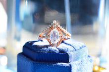 Load image into Gallery viewer, Rose Gold Plated Silver Dainty Natural Moonstone Ring Set, 2ct Oval Cut Moonstone Ring Set, Rose Gold Ring Unique Curved Marquise Cut Ring
