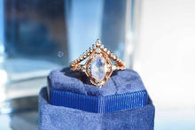 Load image into Gallery viewer, Rose Gold Plated Silver Dainty Natural Moonstone Ring Set, 2ct Oval Cut Moonstone Ring Set, Rose Gold Ring Unique Curved Marquise Cut Ring
