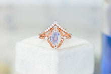 Load image into Gallery viewer, Rose Gold Plated Silver Dainty Natural Moonstone Ring Set, 2ct Oval Cut Moonstone Ring Set, Rose Gold Ring Unique Curved Marquise Cut Ring
