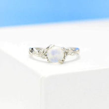 Load image into Gallery viewer, Leaves Natural Moonstone Ring June Birthstone Birthday Silver Floral Ring  Gift For Her Inspired Promise Fashion Leaf Ring
