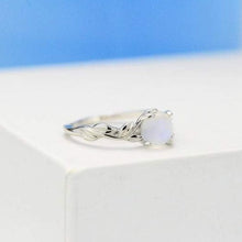 Load image into Gallery viewer, Leaves Natural Moonstone Ring June Birthstone Birthday Silver Floral Ring  Gift For Her Inspired Promise Fashion Leaf Ring
