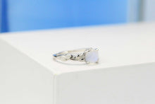 Load image into Gallery viewer, Silver Dainty Natural Moonstone Ring.  Round Moonstone Floral Ring
