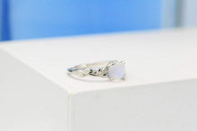 Load image into Gallery viewer, Silver Dainty Natural Moonstone Ring.  Round Moonstone Floral Ring

