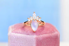 Load image into Gallery viewer, Rose Gold Plated Silver Dainty Natural Moonstone Ring, 2ct Pear Cut Moonstone Ring, Rose Gold Ring Unique Curved Marquise Cut Ring
