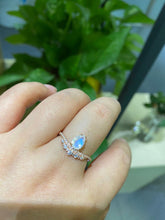 Load image into Gallery viewer, Rose Gold Plated Silver Dainty Natural Moonstone Ring, 1ct Pear Cut Moonstone Ring
