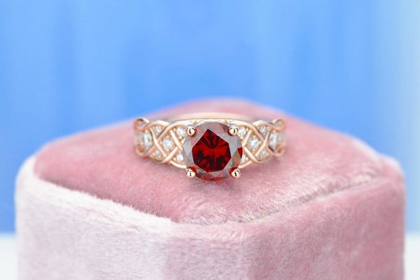 2 Carat  Ruby Round Center Stone Lace Engagement Ring