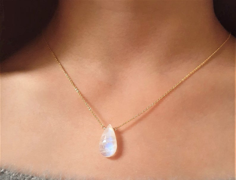 Genuine Pear Moonstone pendant necklace rose gold plated silver, Moonstone Necklace in Sterling Silver. Mothers day gift. Gift for her