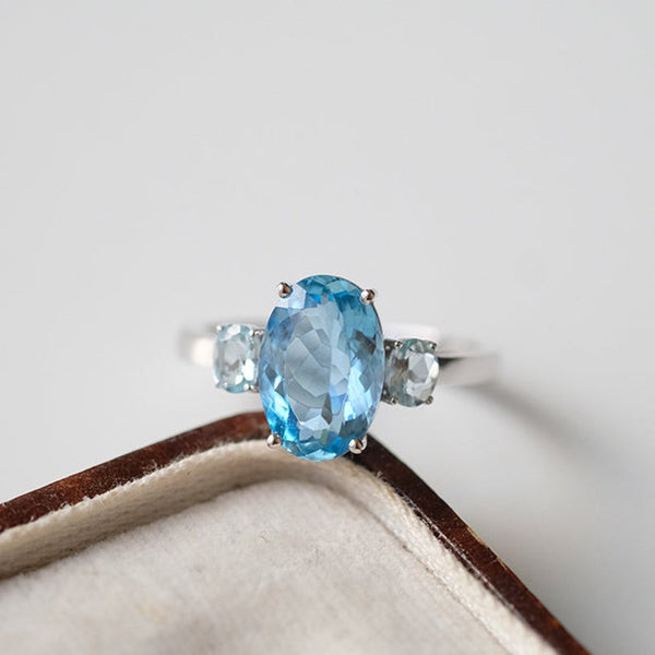 Oval Three Stone Aquamarine ring, Aquamarine ring, natural aquamarine ring, genuine aquamarine Oval Shape Gold ring