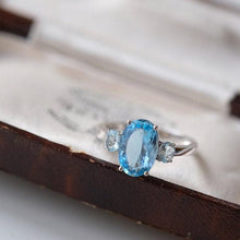 Load image into Gallery viewer, Oval Three Stone Aquamarine ring, Aquamarine ring, natural aquamarine ring, genuine aquamarine Oval Shape Gold ring

