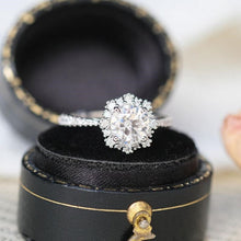 Load image into Gallery viewer, Snowflake Moissanite Ring/1.0ct Round Cut Moissanite Halo Ring/Solid 14K White Gold Ring/Art Deco Engagement Ring / Wedding Ring Women
