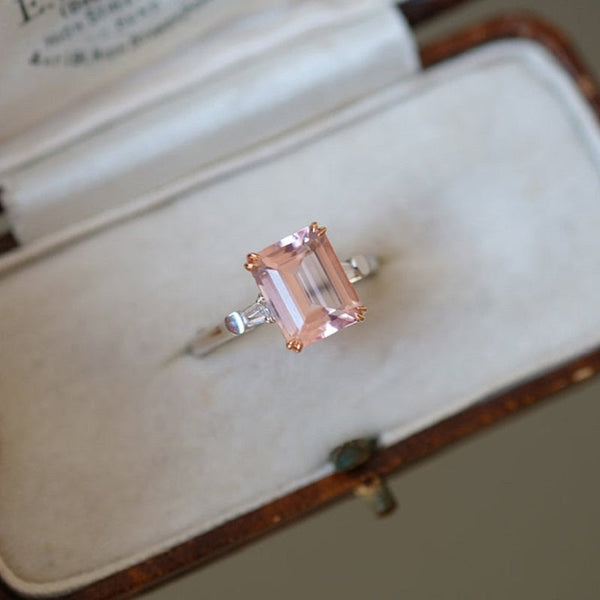 3Ct Emerald cut Morganite ring, Morganite ring, Vitage natural Morganite ring, genuine morganite emerald cut vintage ring