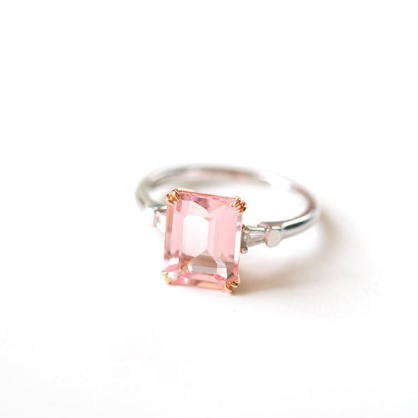 3Ct Emerald cut Morganite ring, Morganite ring, Vitage natural Morganite ring, genuine morganite emerald cut vintage ring