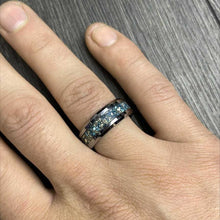 Load image into Gallery viewer, Genuine Crushed Raw Blue and White Sapphire Men's Tungsten Ring

