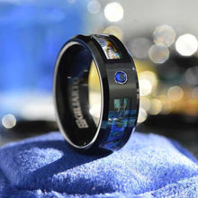 Load image into Gallery viewer, Genuine Abalone Shell with Sapphire Men's Tungsten Carbide  Ring

