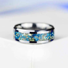 Load image into Gallery viewer, Genuine Crushed Raw Blue and White Sapphire Men's Tungsten Ring
