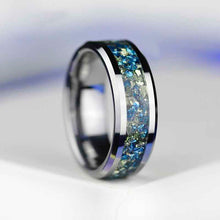 Load image into Gallery viewer, Genuine Crushed Raw Blue and White Sapphire Men's Tungsten Ring
