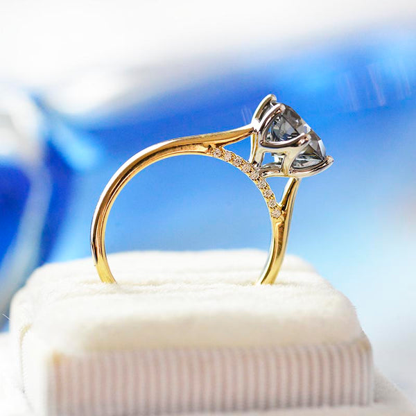 2 Carat Dark Gray Blue Moissanite Six Prongs Engagement Ring