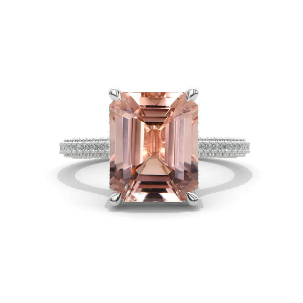 4 Carat Giliarto Emerald Cut Morganite Hidden Halo Engagement Ring