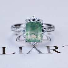Load image into Gallery viewer, 3 Carat Natural Moss Agate  Emerald Step Cut  Halo Engagement Ring
