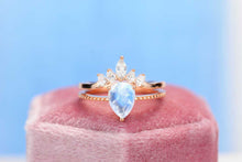 Load image into Gallery viewer, Natural Moonstone Ring Set, 2ct Pear Cut Moonstone Vintage Ring Set, Rose Gold Ring Unique Curved  Ring
