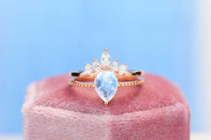 Rose Gold Plated Silver Dainty Natural Moonstone Ring, 1ct Round Cut Moonstone Ring