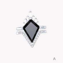 Load image into Gallery viewer, 14K Gold 4 Carat Kite Onyx Halo Engagement Ring, Eternity Ring Set
