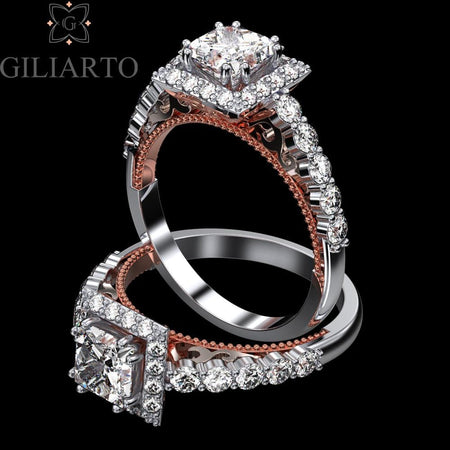 1.5 Carat Adara Princess  Moissanite Diamond Halo Engagement Ring - Giliarto