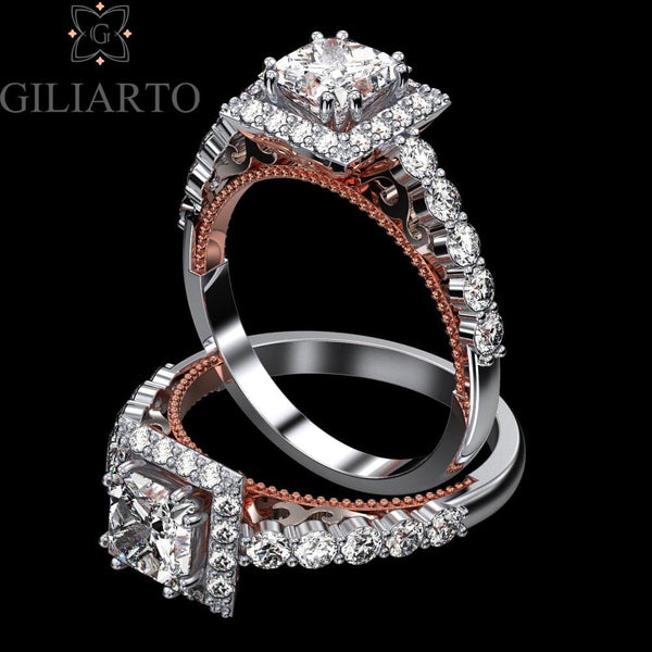 1.5 Carat Adara Princess  Moissanite Diamond Halo Engagement Ring - Giliarto