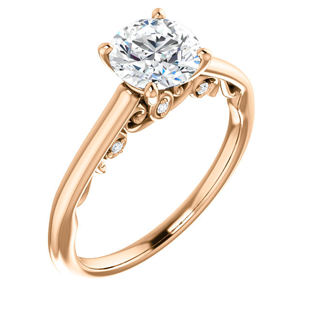 14K Rose Gold  6.5 mm Round Forever One Moissanite   .03 CTW Diamond  Engagement Ring