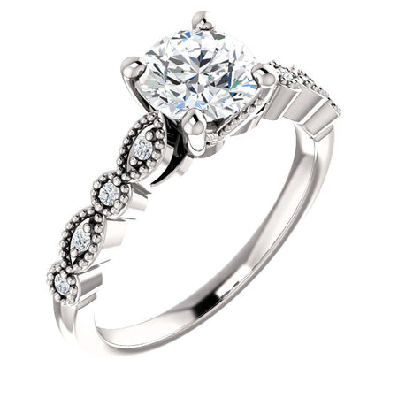 14K Gold  6.5 mm Round Forever One Moissanite  .07 CTW Diamond Engagement Ring