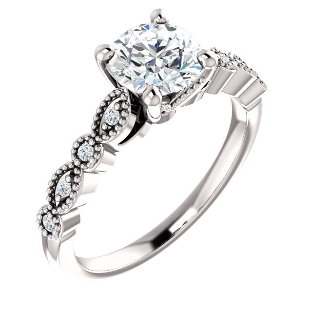 14K Gold  6.5 mm Round Forever One Moissanite  .07 CTW Diamond Engagement Ring